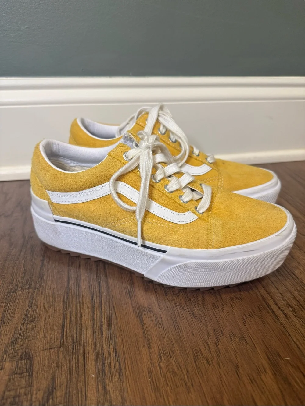 Vans Yellow Suede Platform Old Skool Sneakers with White Stripe